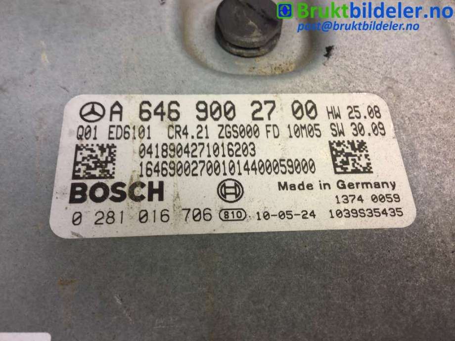 Styreenhet motor til Mercedes Vito/Viano 2010-2014 (Fase 2) (W639) (W639) (MERCEDES|A 646 900 27 00|0 281 016 706|)