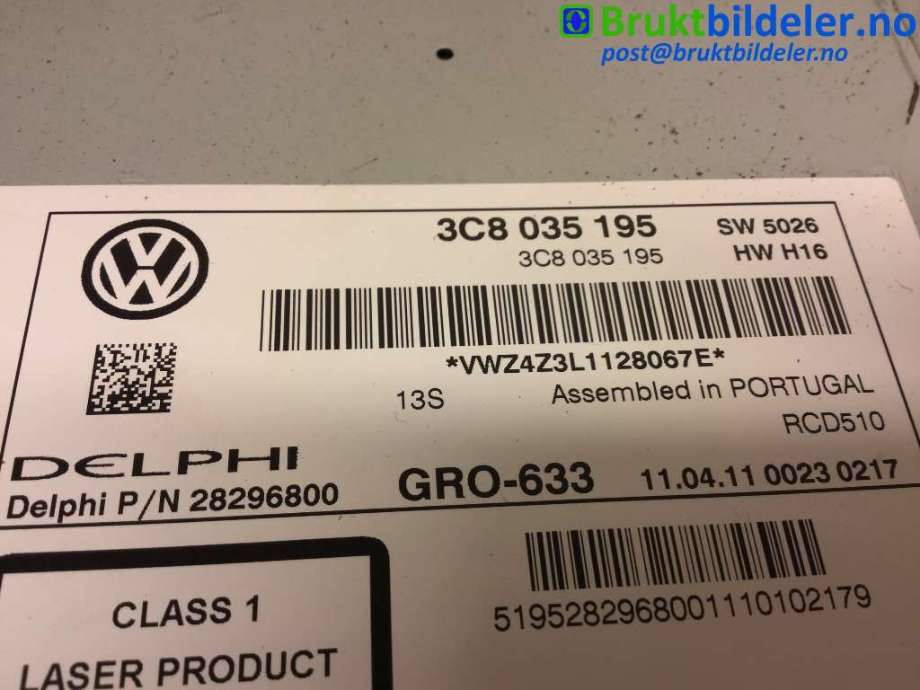 Bilstereo til VW Golf VI 2008-2012 (VOLKSWAGEN|3C8 035 195|)