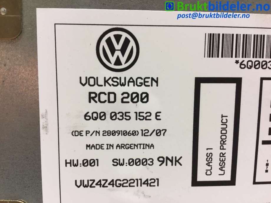 Bilstereo til VW Polo 2005-2009 (Type IV, Fase 2) (VOLKSWAGEN|6Q0035152E|)