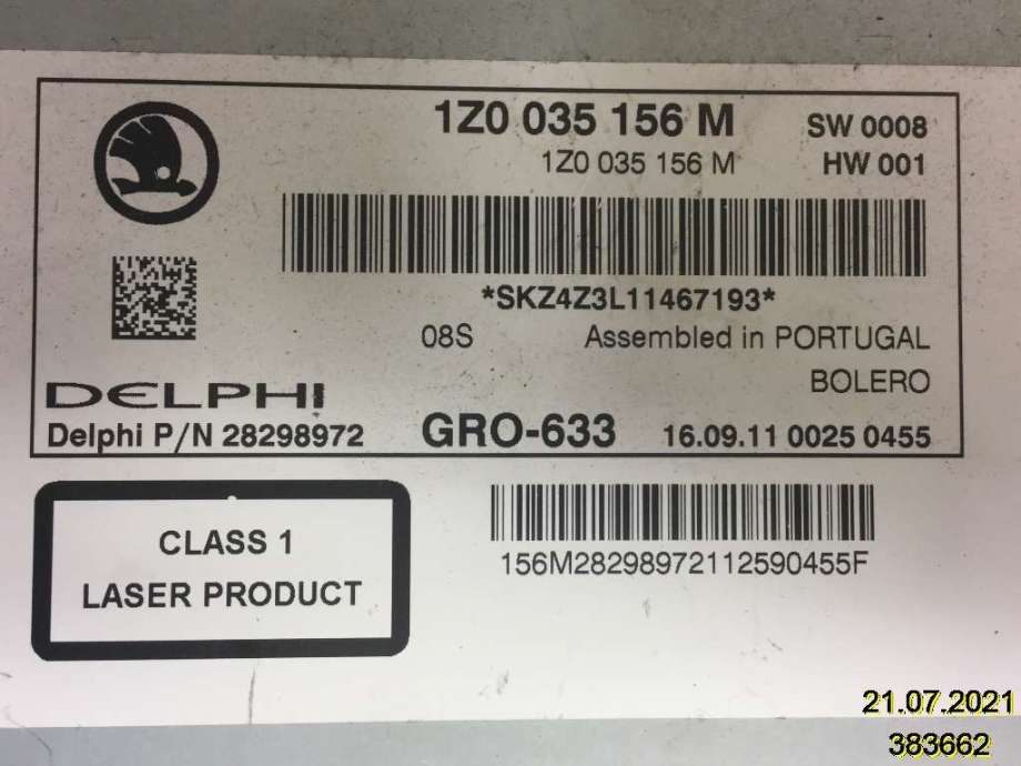 Bilstereo til Škoda Yeti 2009-2013 (Fase 1) (SKODA|1Z0 035 156 M||DELPHI 28298972)