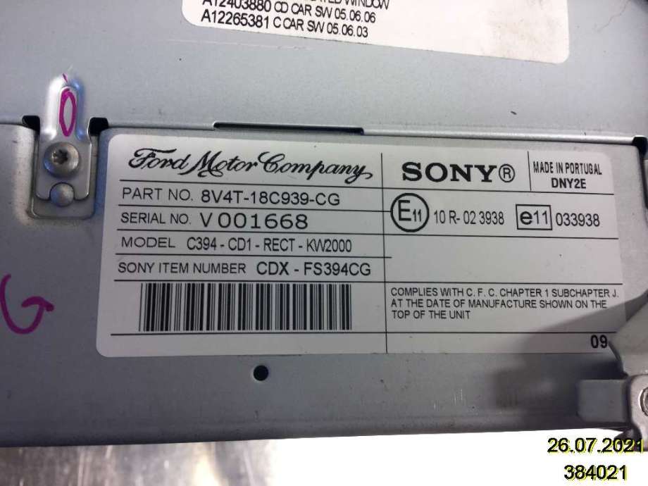 Bilstereo til Ford Kuga 2008-2012 (Type I)  (FORD|8V4T-18C939-CG|CDX-FS394CG|)