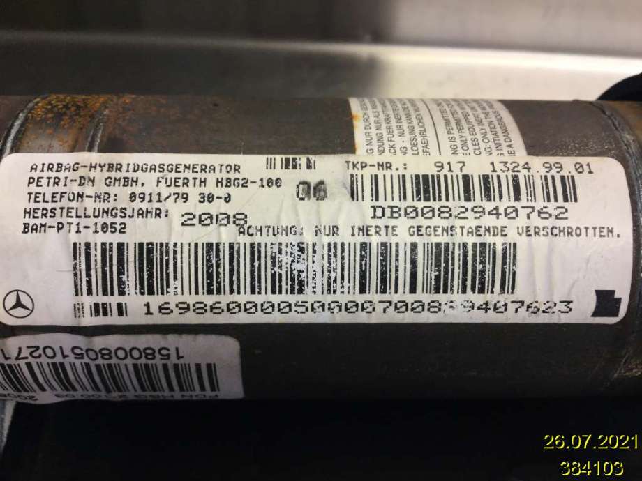 Airbag passasjer til Mercedes B-Klasse 2008-2011 (Fase 2) (W245) (W245) (MERCEDES|A 169 860 00 05|917 1324 99 01|)
