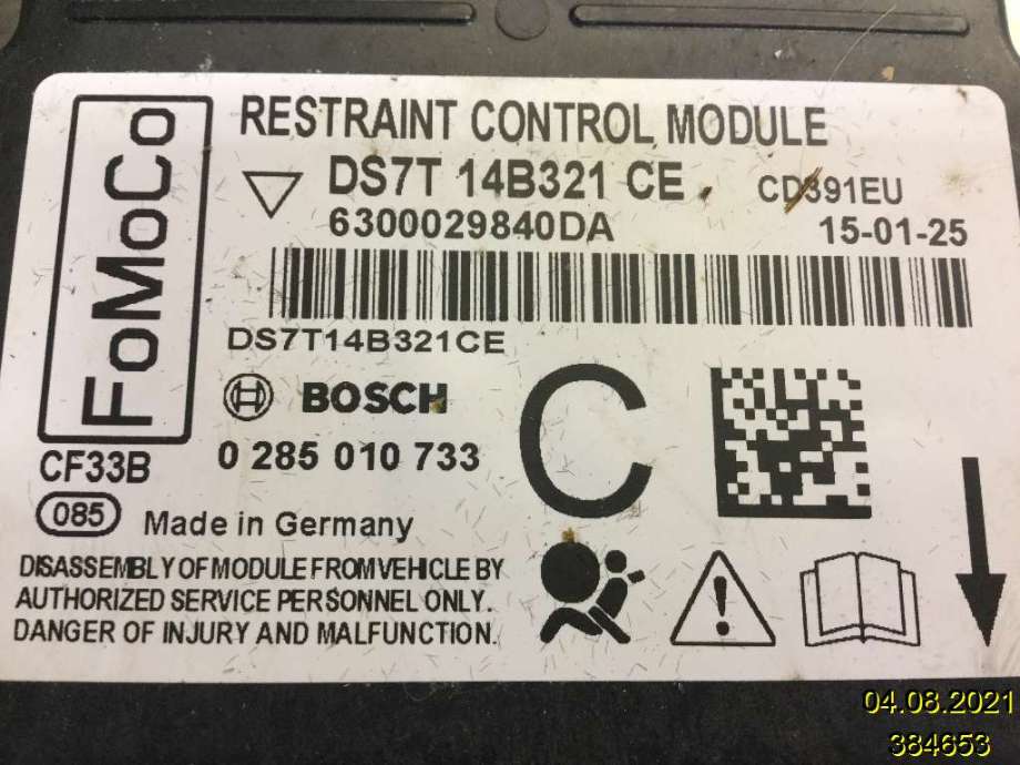 Airbag elektronikk til Ford Mondeo 2014-2019 (Type V, Fase 1)  (FORD|DS7T-14B321-CE|0 285 010 733|)