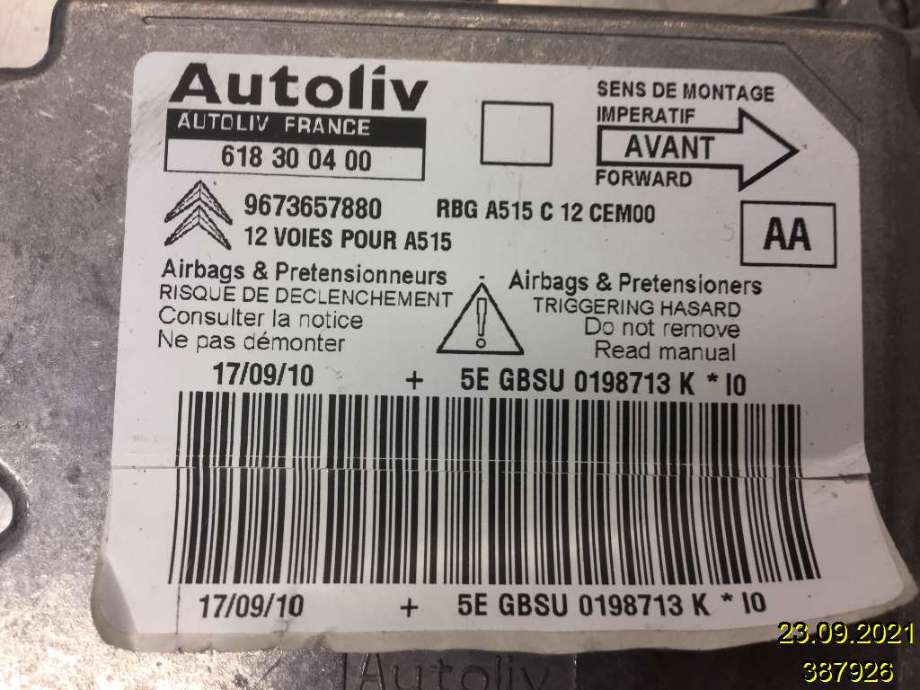 Airbag elektronikk til Citroën C3 2010-2016 (Type II) (CITROEN|6546 T8|9673657880|618 30 04 00)