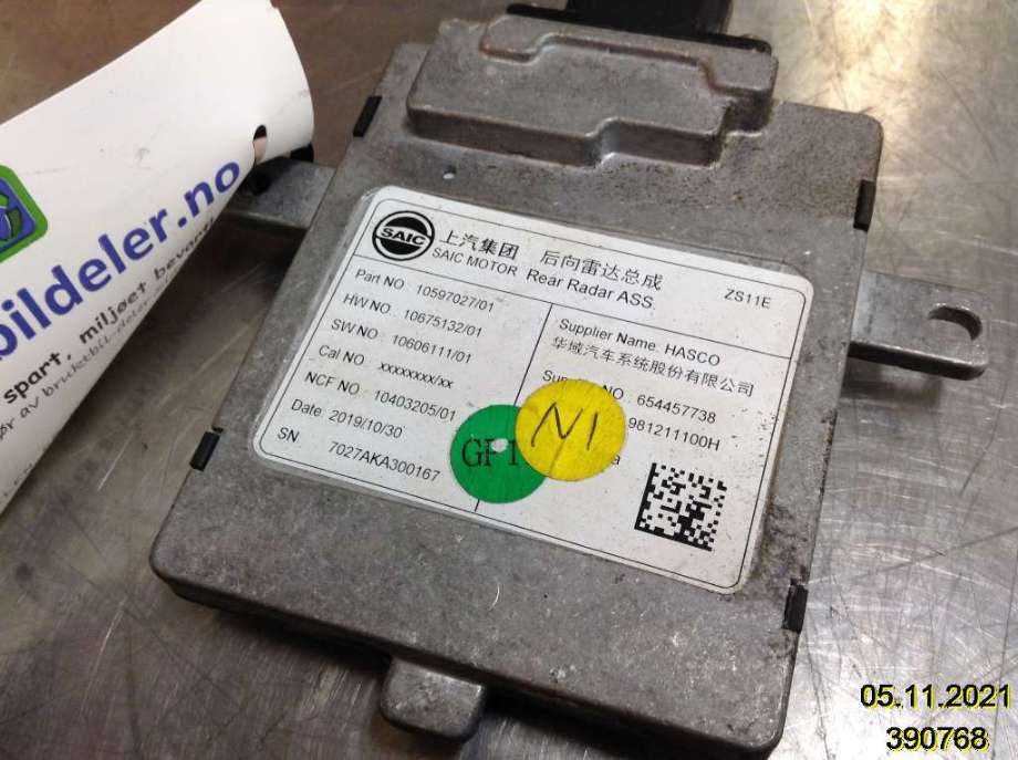 Sensor radar til MG ZS EV 2019-2021 (Type I, Fase 1)  (10597027/01|654457738|10675132/01)