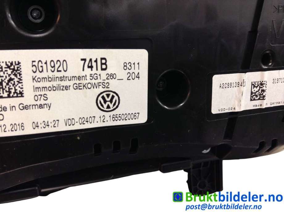 Instrumentpanel til VW Golf VII 2017-2020 (Fase 2) (VOLKSWAGEN|5G1 920 741 B|A2C99139400|)