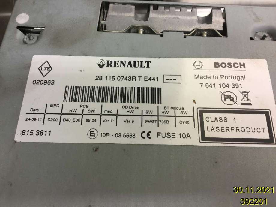 Bilstereo til Renault Megane 2009-2016 Type III (RENAULT|28 115 0743R|7 641 104 391|)