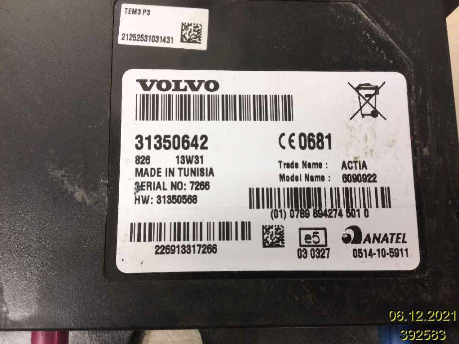 Styreenhet diverse til Volvo V70 2014-2016 (Type III, Fase 2) (VOLVO|31350642|ACTIA 6090922|)