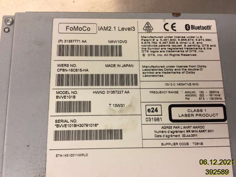 Bilstereo til Volvo V70 2014-2016 (Type III, Fase 2)  (VOLVO|31357771 AA||CF6N-18C815-HA)