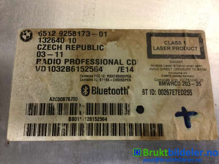 Bilstereo til BMW X1 2009-2015 (E84) (E84) (BMW|6512 9258173 01|132640 10|)