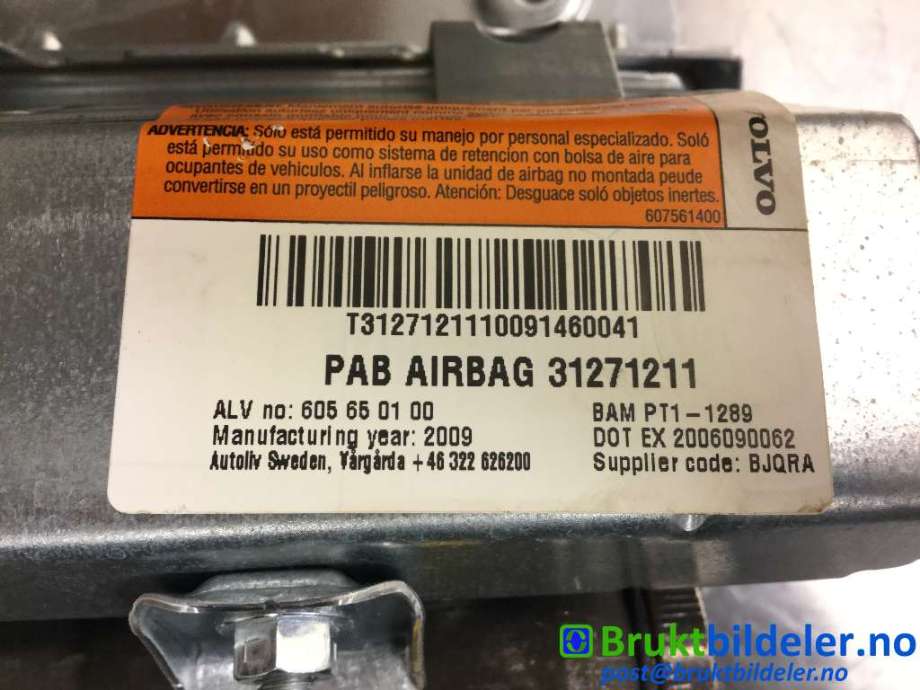Airbag passasjer til Volvo V70 2007-2013 (Type III, Fase 1) (VOLVO|31271211|606452900|)