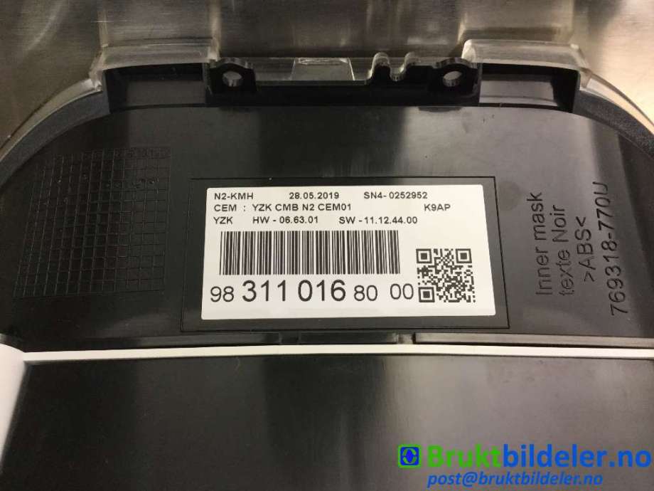 Instrumentpanel til Peugeot Partner 2019-->> (Type III)  (PEUGEOT|9831101680-00|)