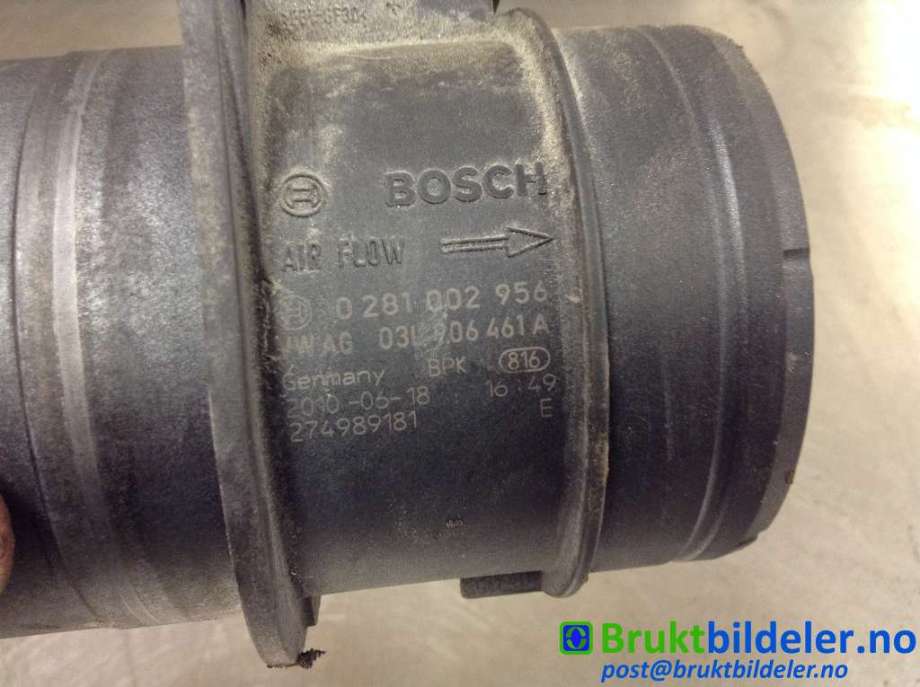 Luftmengde/luftmassemåler til VW Touran 2010-2015 (Type I, Fase 3)  (VOLKSWAGEN|03L 906 461 A|0 281 002 956|)