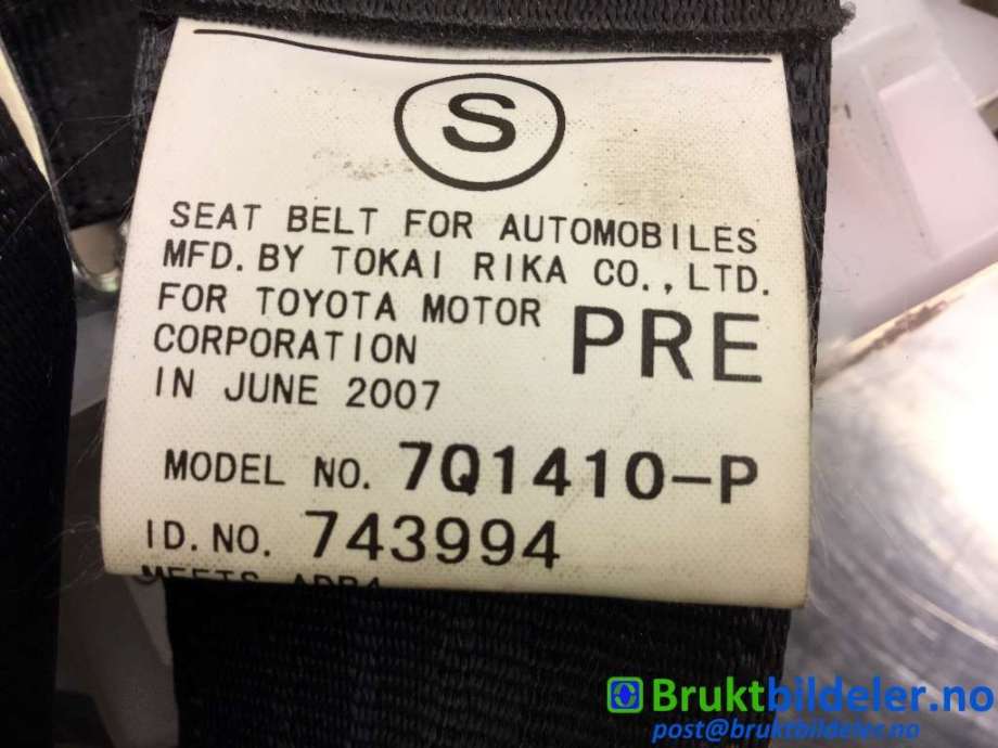 Sikkerhetsbelte foran høyre til Toyota RAV4 2006-2009 (Type III, Fase 1)  (TOYOTA|7321042330B2|7Q1410-P|)