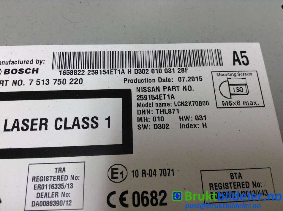 Bilstereo til Nissan Qashqai 2014-2021 (Type II)  (NISSAN|259154ET1A|7 513 750 220|)