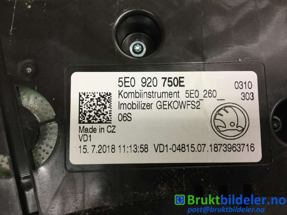 Instrumentpanel til Škoda Octavia 2017-2020 (Type III, Fase 2)  (SKODA|5E0 920 750 E|A2C1231080001|)
