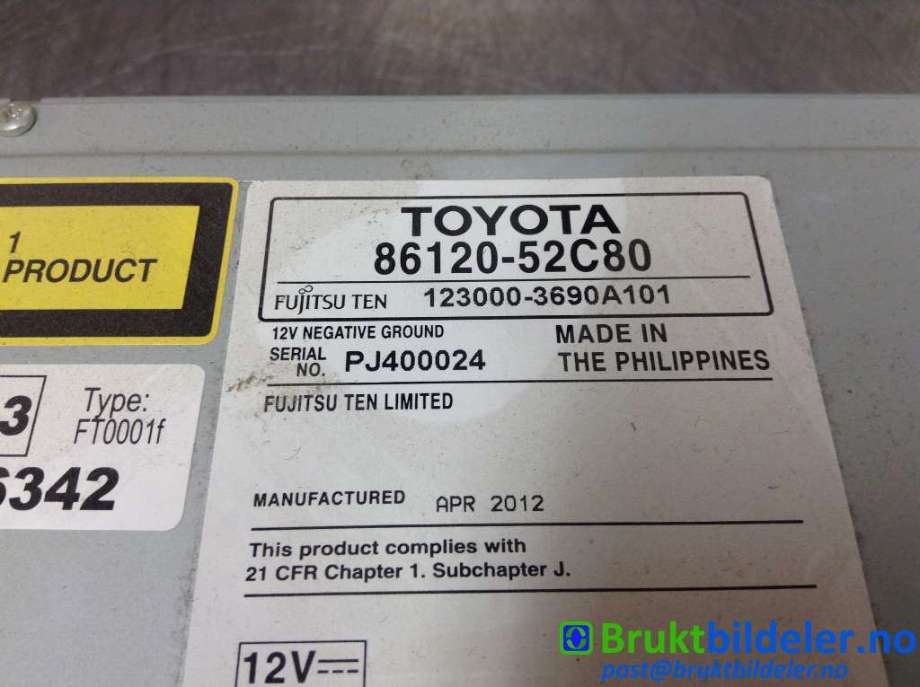 Bilstereo til Toyota Urban Cruiser 2009-2014 (TOYOTA|86120-52C80|123000-3690A101|)