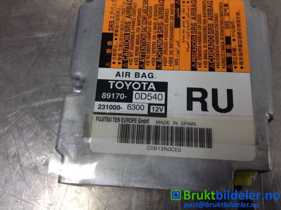Airbag elektronikk til Toyota Yaris 2014-2020 (Type III, Fase 2) (TOYOTA|89170-0D540|231000-6300|)