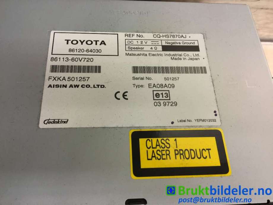 Bilstereo til Toyota Verso 2009-2016 (Type III)  (TOYOTA|86120-64030|)