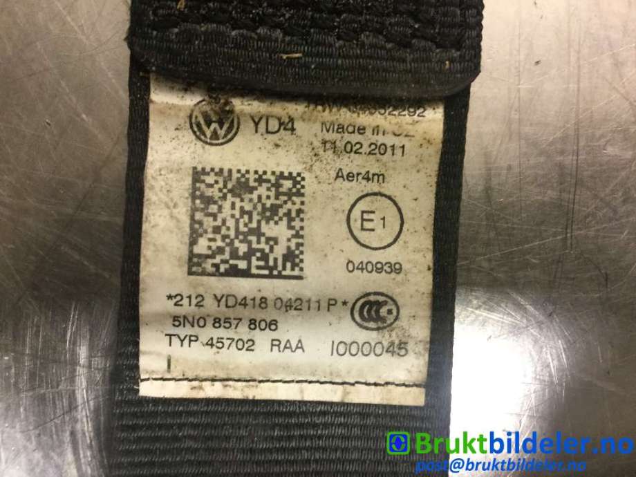 Sikkerhetsbelte bak høyre til VW Tiguan 2011-2016 (Type I, Fase 2)  (VOLKSWAGEN|5N0 857 806|)