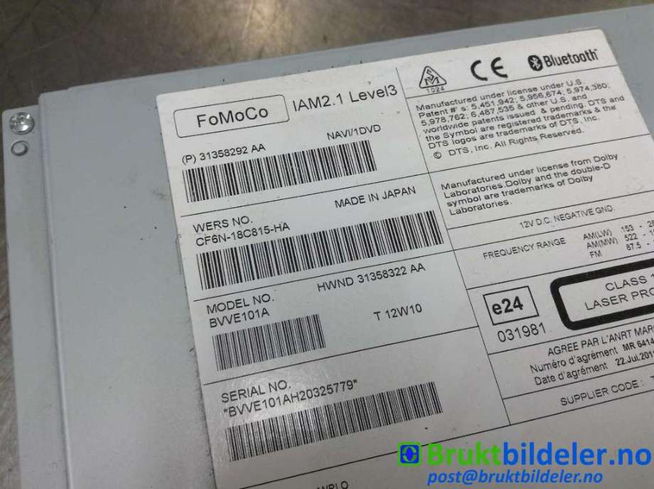 Bilstereo til Volvo XC70 2008-2013 (Type II, Fase 1)  (VOLVO|31358292AA||CF6N-18C815-HA)