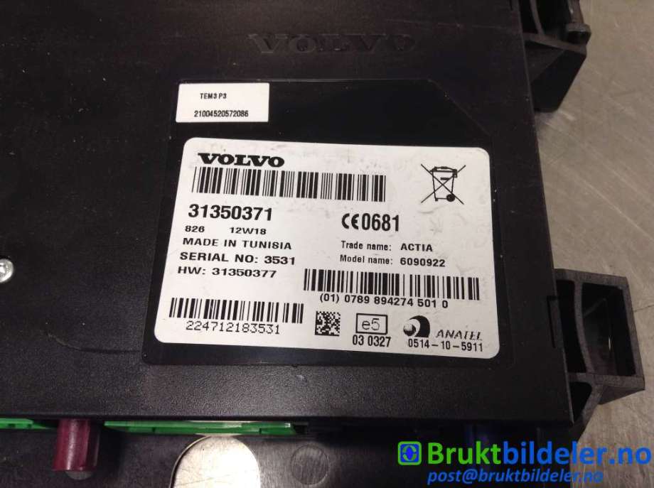Styreenhet diverse til Volvo XC70 2008-2013 (Type II, Fase 1)  (VOLVO|31350371|)
