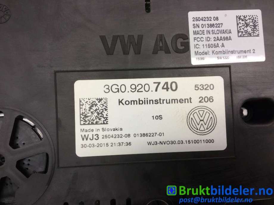 Instrumentpanel til VW Passat 2015-2019 (Fase 1) (B8) (B8) (VOLKSWAGEN|3G0 920 740|2504232 08|)