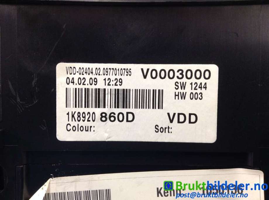 Instrumentpanel til VW Scirocco 2008-2013 (VOLKSWAGEN|1K8920860D|)