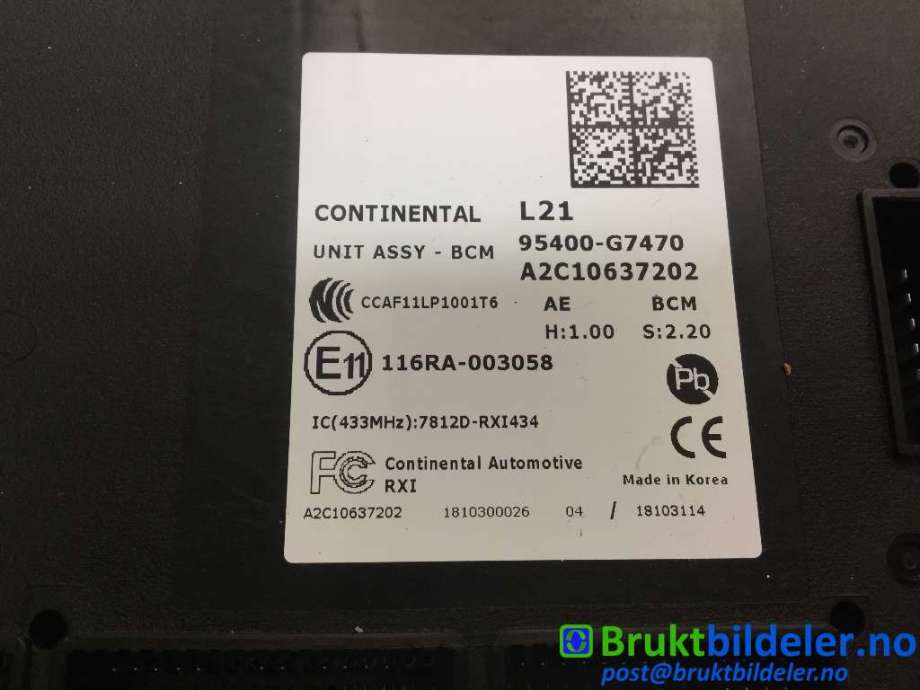Styreenhet comfort (BCM) til Hyundai Ioniq Electric 2019-->> (Fase 2)  (HYUNDAI|95400-G7470|)