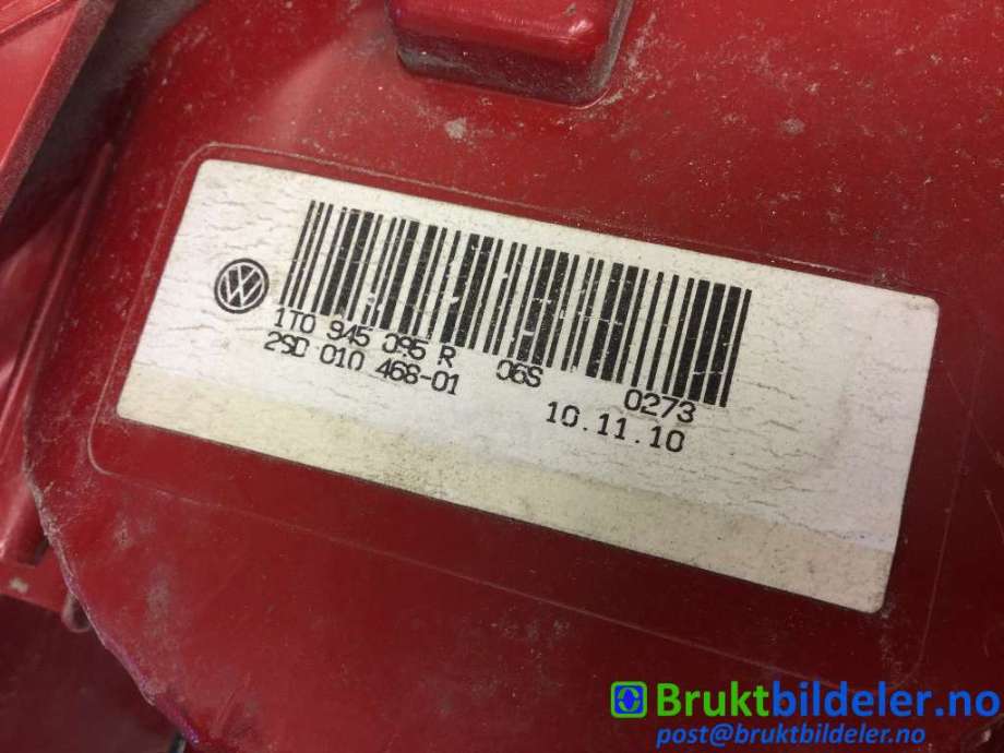 Baklykt venstre til VW Touran 2010-2015 (Type I, Fase 3)  (VOLKSWAGEN|1T0 945 095 R|)