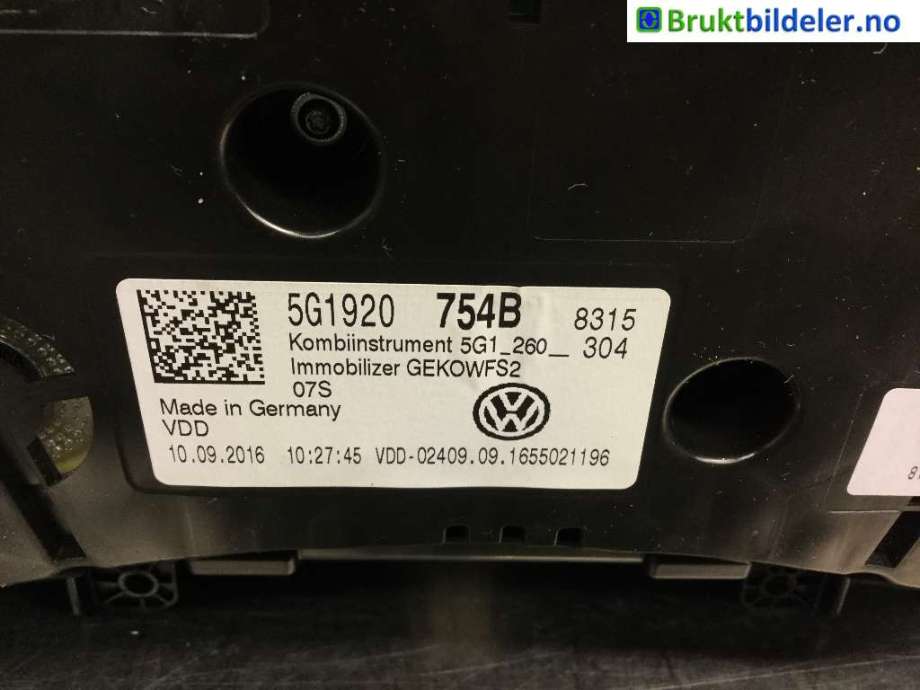 Instrumentpanel til VW e-Golf 2017-2020 (Fase 2)  (VOLKSWAGEN|5G1 920 754 B|)
