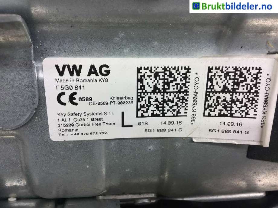 Airbag kne til VW e-Golf 2017-2020 (Fase 2)  (VOLKSWAGEN|5G1 880 841 G|)