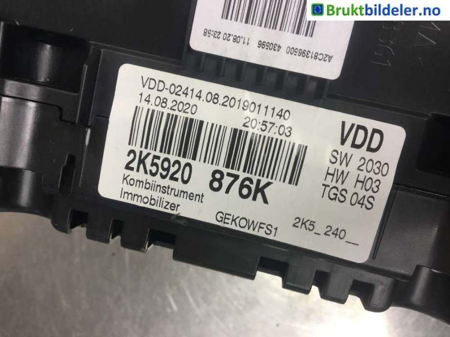 Instrumentpanel til VW Caddy 2015-2020 (Type III, Fase 3)  (VOLKSWAGEN|2K5 920 876 K|)