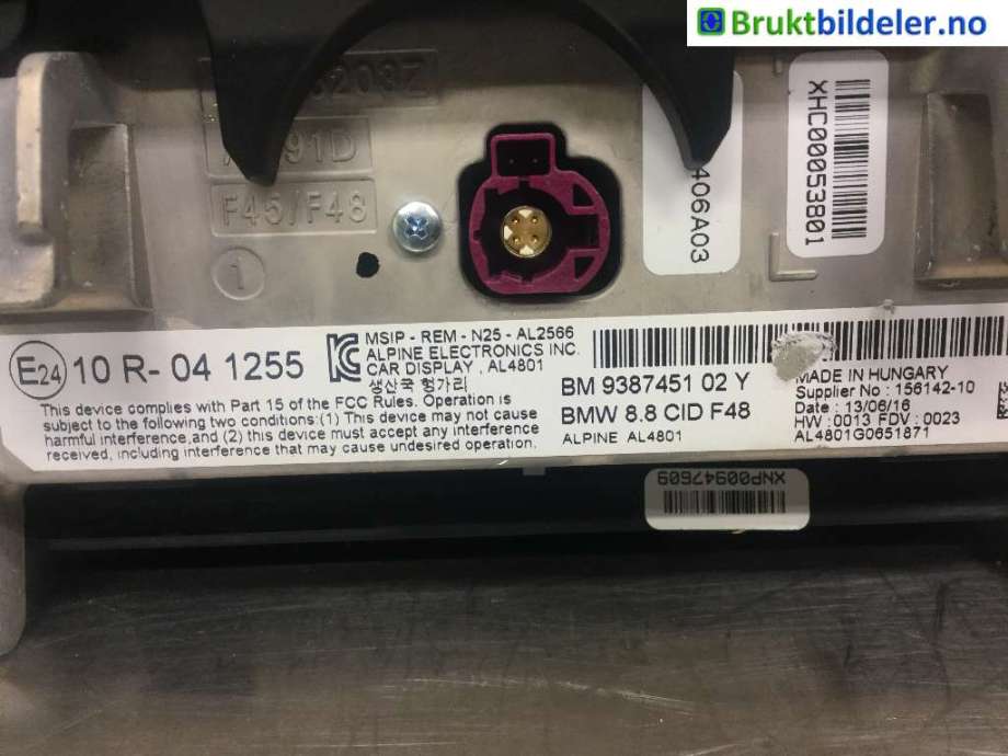 Instrument kjørecomputer til BMW X1 2015-2022 (F48) (F48) (BMW|9387451 02 Y|)