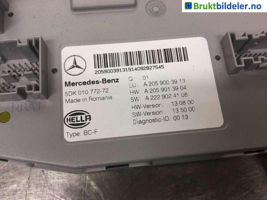 Styreenhet comfort (BCM) til Mercedes C-Klasse 2014-2018 (Fase 1) (W205) (W205) (MERCEDES|A 205 900 39 13|5DK 010 772-72|)