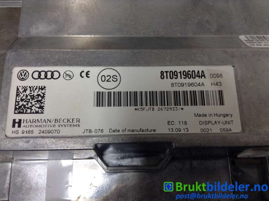 Instrument kjørecomputer til Audi A5 2007-2016 (Type I)  (AUDI|8T0 919 604 A|)