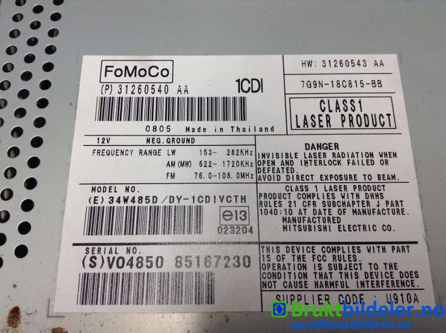 Bilstereo til Volvo S80 2006-2013 (Type II, Fase 1)  (VOLVO|31260540|31260543 AA|7G9N-18C815-BB)