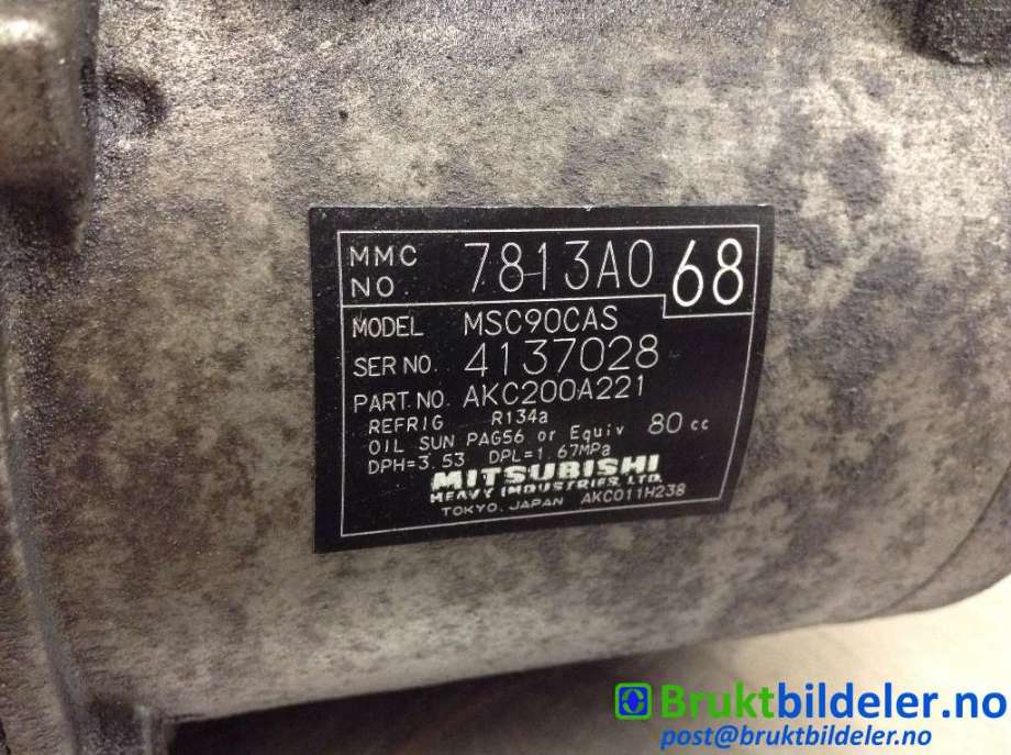 Aircondition kompressor til Mitsubishi Outlander 2007-2010 (Type II, Fase 1) (MITSUBISHI|7813A068|AKC200A221|)