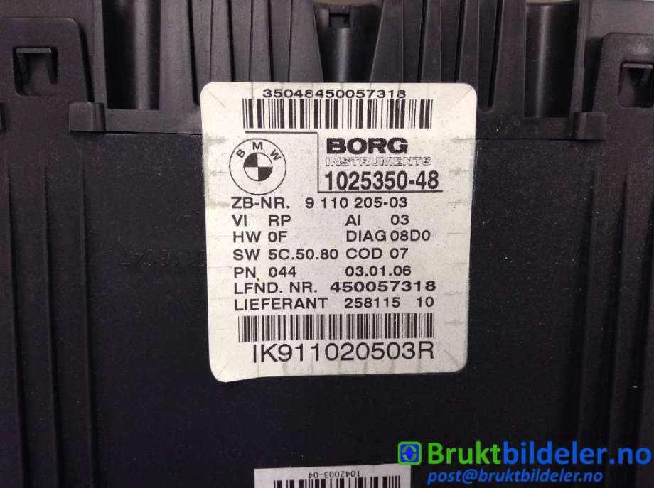 Instrumentpanel til BMW 3-Serie 2005-2011 (E90/E91/E92/E93) (E90/E91/E92/E93) (BMW|9 110 205-03|1025350-48|)