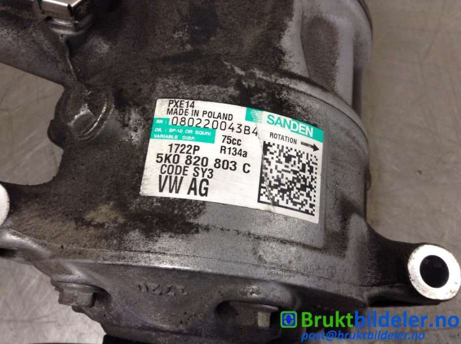 Aircondition kompressor til VW Golf, Plus/Cross 2009-2013 (Fase 2)  (VOLKSWAGEN|5K0 820 803 C|080220043B4|)
