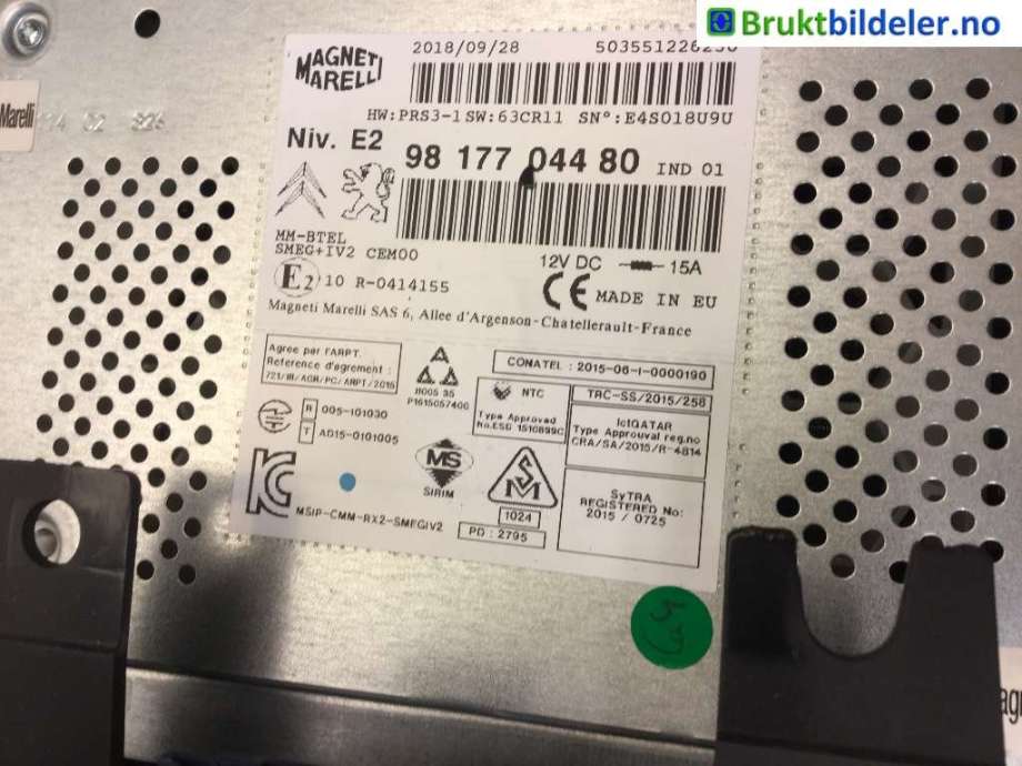 Bilstereo til Peugeot Partner 2015-2019 (Type II, Fase 2) (PEUGEOT|9817704480|)