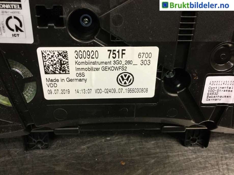 Instrumentpanel til VW Passat 2015-2019 (Fase 1) (B8) (B8) (VOLKSWAGEN|3G0 920 751 F|)