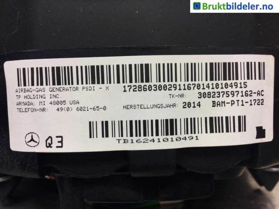 Airbag rattpute til Mercedes A-Klasse 2012-2018 (W176) (W176) (MERCEDES|A 172 860 30 02|)
