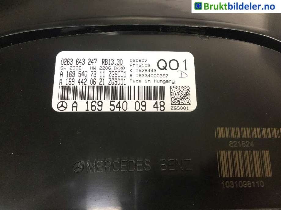 Instrumentpanel til Mercedes B-Klasse 2008-2011 (Fase 2) (W245) (W245) (MERCEDES|A 169 540 09 48|)