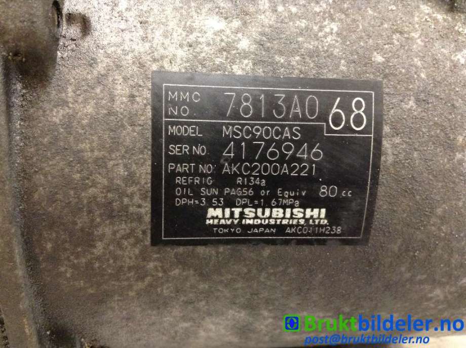 Aircondition kompressor til Mitsubishi Outlander 2007-2010 (Type II, Fase 1)  (MITSUBISHI|7813A068|AKC200A221|)