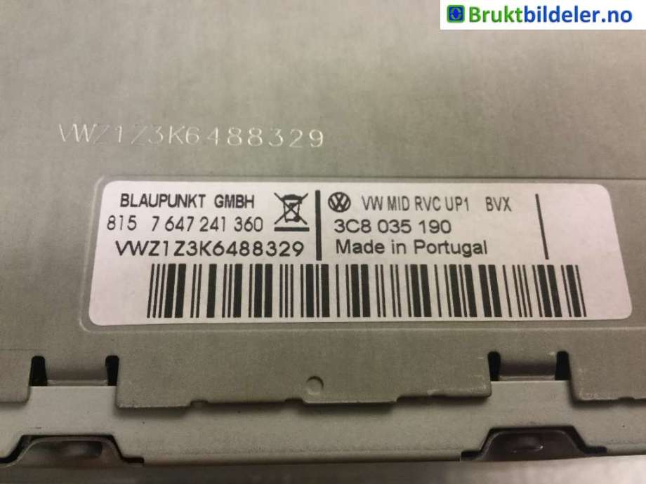 Bilstereo til VW Tiguan 2011-2016 (Type I, Fase 2)  (VOLKSWAGEN|3C8 035 190|7 647 241 360|)