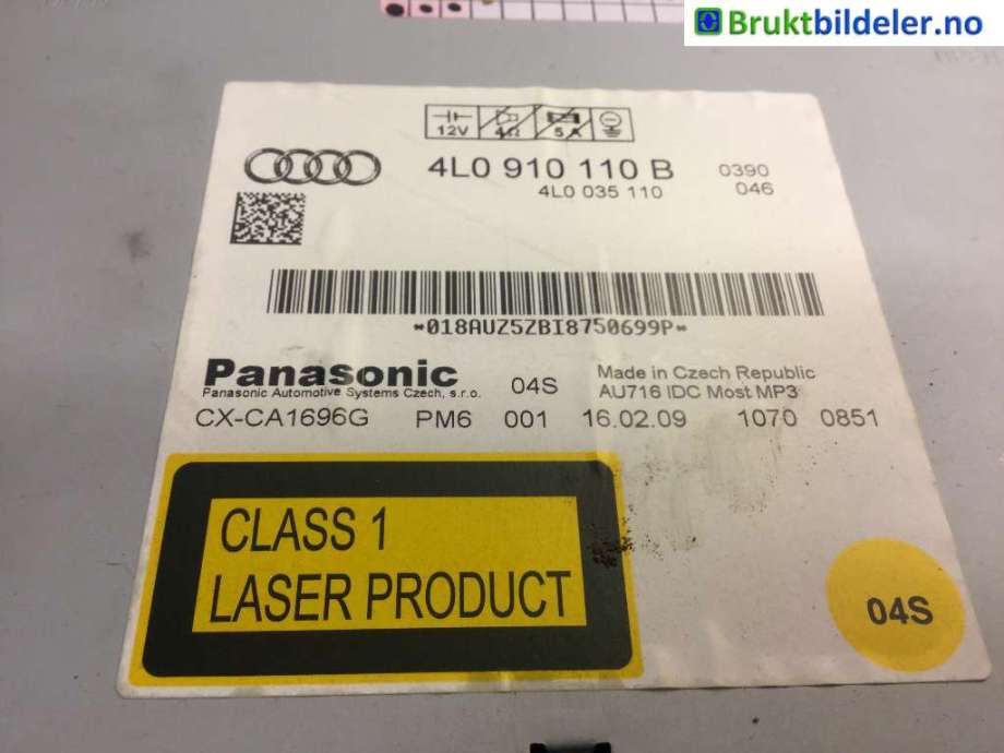 Bilstereo CD-veksler til Audi Q7 2006-2010 (Type I, Fase 1) (AUDI|4L0 910 110 B|CX-CA1696G|)