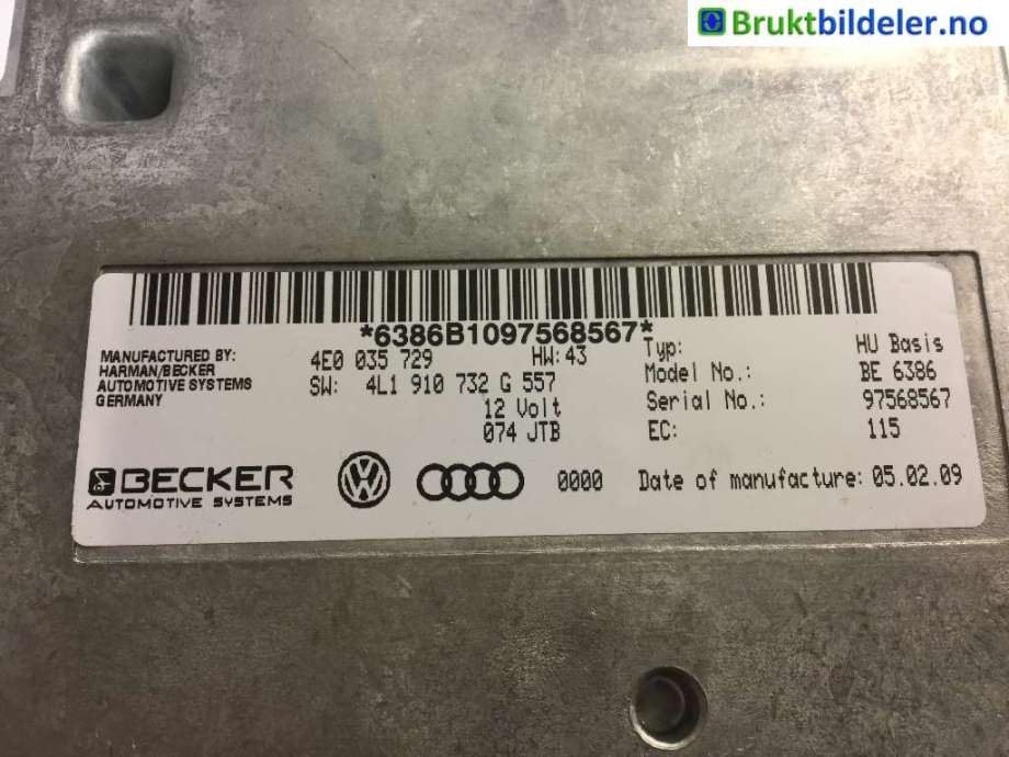Styreenhet DAB til Audi Q7 2006-2010 (Type I, Fase 1) (AUDI|4E0 035 729|4L1 910 732 G 557|)