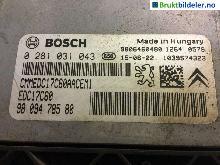 Styreenhet motor til Peugeot 308 2013-2021 (Type II)  (PEUGEOT|98 094 785 80|0 281 031 043|)