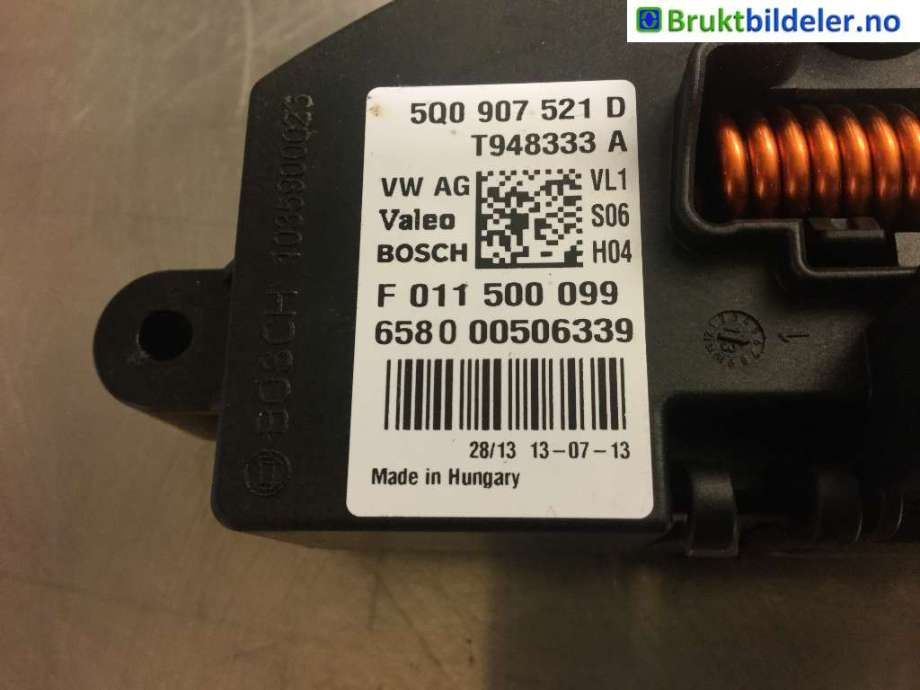 Varmeapparat motstand til Audi A3 2012-2016 (Type III, Fase 1)  (AUDI|5Q0 907 521 D|)